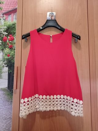 Top rojo crochet mujer