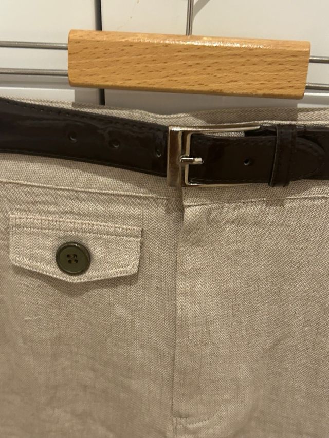 Falda beige lino rodilla