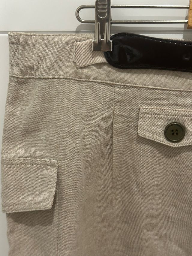 Falda beige lino rodilla