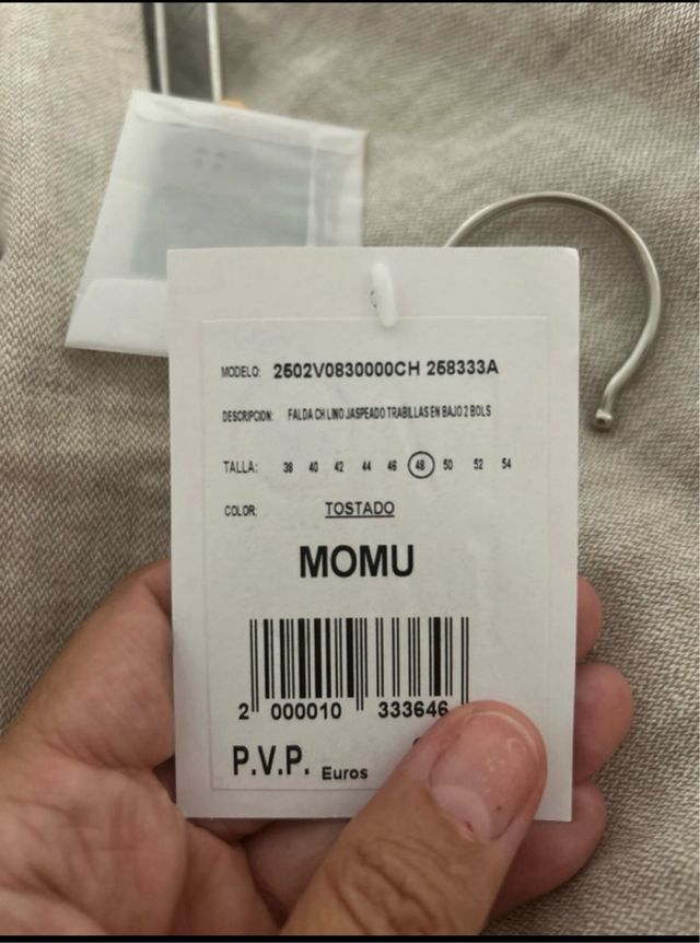 Falda beige lino rodilla