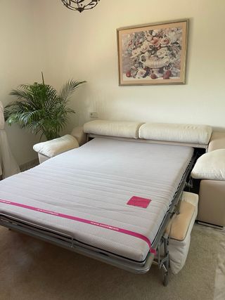 Sofá cama beige - Piel sintética