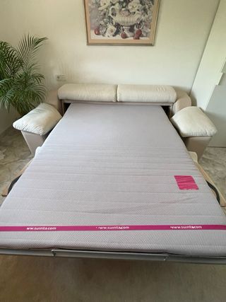 Sofá cama beige - Piel sintética
