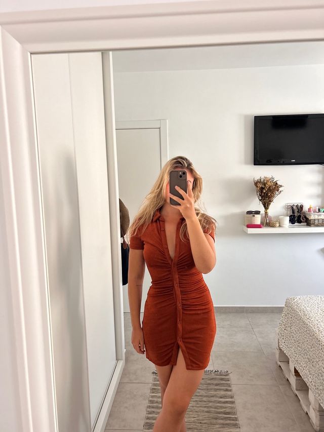 Vestido marrón fruncido talla S