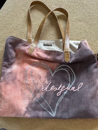 Bolso Desigual - Tela Rosa y Gris