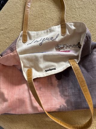 Bolso Desigual - Tela Rosa y Gris