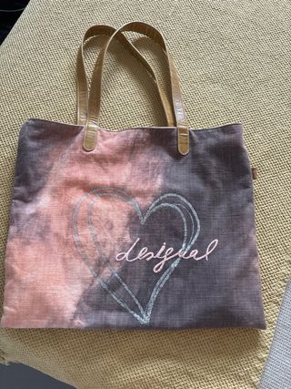 Bolso Desigual - Tela Rosa y Gris