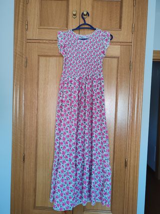 Vestido largo flores rosa blanco