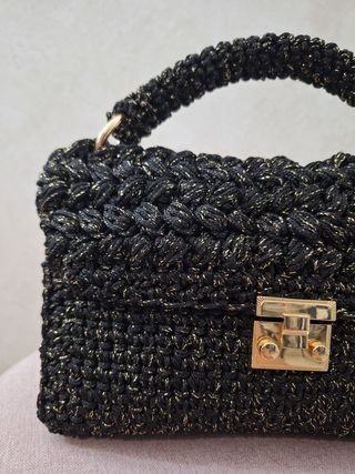 Mini borsa uncinetto nero-oro