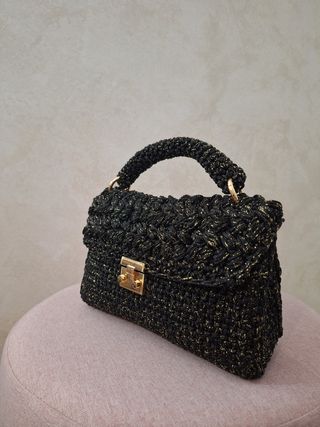 Mini borsa uncinetto nero-oro
