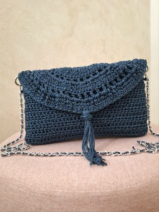 Borsa a uncinetto blu