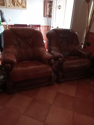 Tresillo piel + 2 sillones