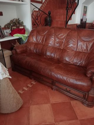 Tresillo piel + 2 sillones
