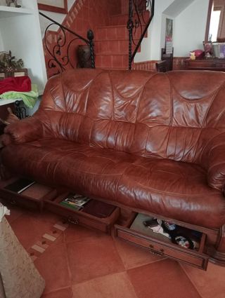 Tresillo piel + 2 sillones
