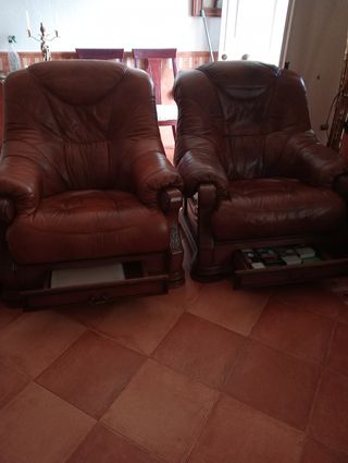 Tresillo piel + 2 sillones