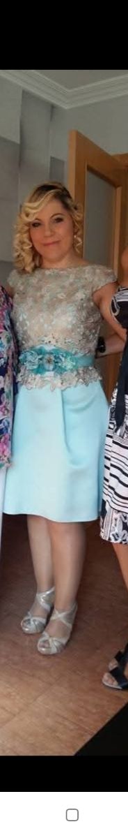 Vestido ceremonia beige y azul - Talla M
