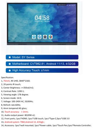Pantalla interactiva 75" Android 13