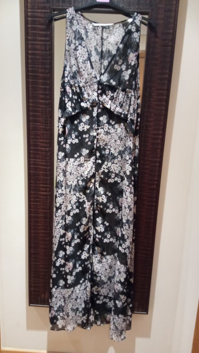 Vestido gasa floral negro