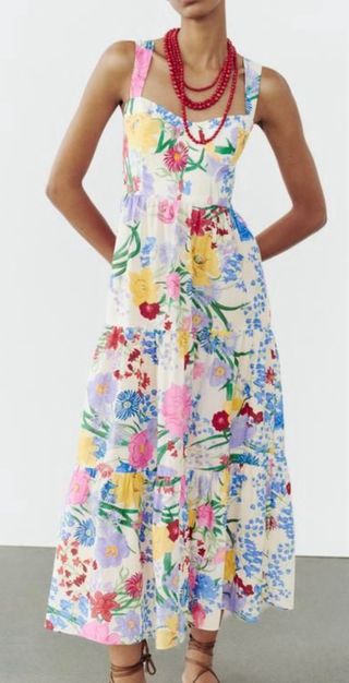 Vestido midi floral multicolor