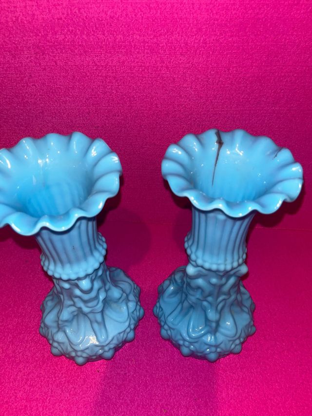 Jarrones antiguos opalina azul