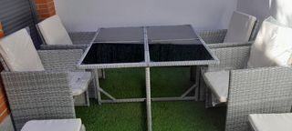 Conjunto jardín TecTake - Ratán-Acero Gris