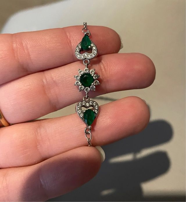 Pulsera plata 925 piedras verdes