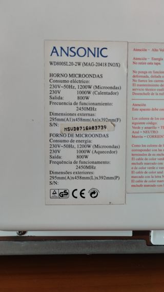 Microondas Ansonic - Acero inoxidable