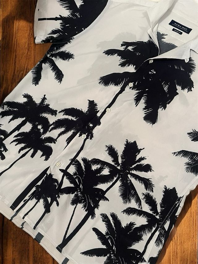 Camicia Zara Man palme - bianca e nera