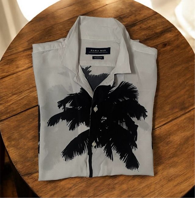 Camicia Zara Man palme - bianca e nera