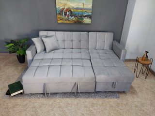 !Sofá cama chaise longue gris con arcon nuevo!