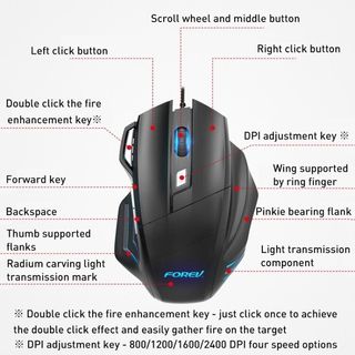 FOREV FV-X7 3200dpi Ratón óptico con cable Gaming RGB, Negro, NUEVO