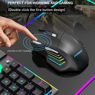 FOREV FV-X7 3200dpi Ratón óptico con cable Gaming RGB, Negro, NUEVO