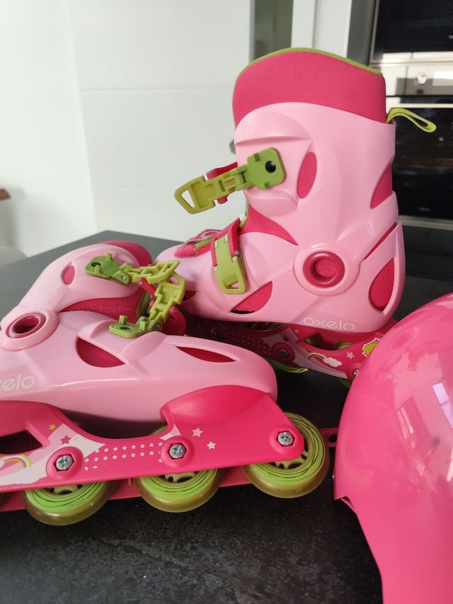 Patines niña + Casco rosa - Talla 32