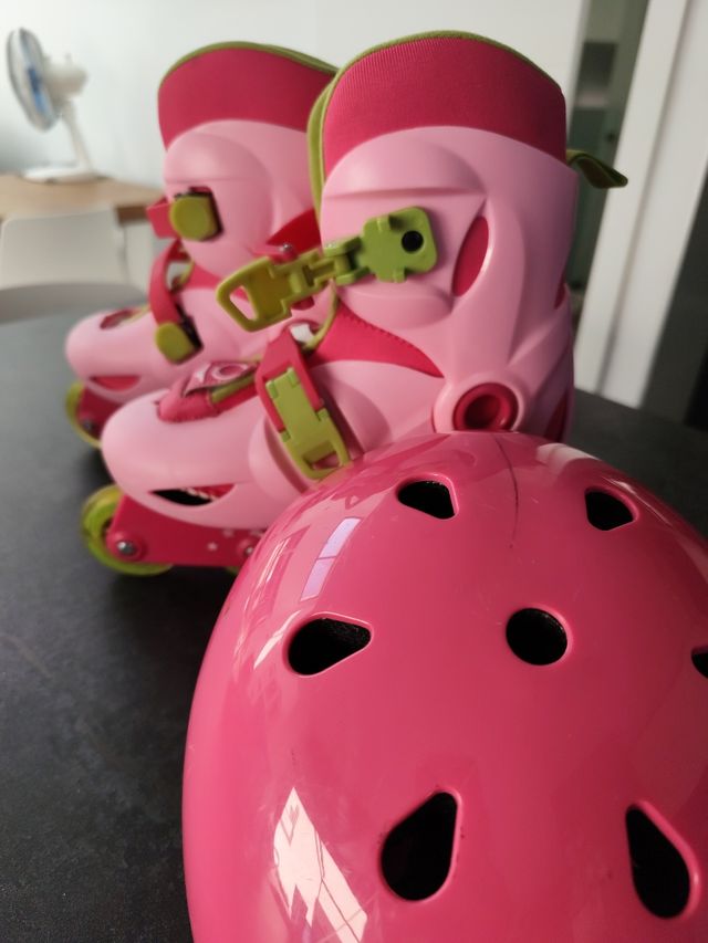 Patines niña + Casco rosa - Talla 32
