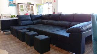 Sofá chaise longue negro - Piel sintética