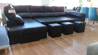 Sofá chaise longue negro - Piel sintética