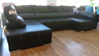 Sofá chaise longue negro - Piel sintética