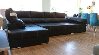 Sofá chaise longue negro - Piel sintética