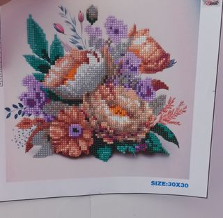Cuadro Diamantes Flores Naranja-Morado