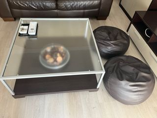 Mesa centro cristal y madera