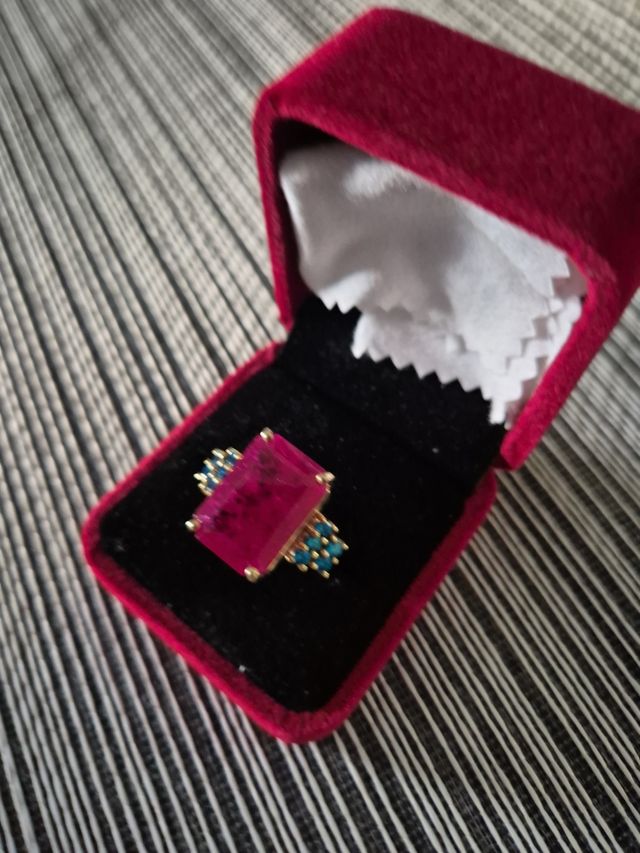 Anello oro 9kt rubino zaffiri