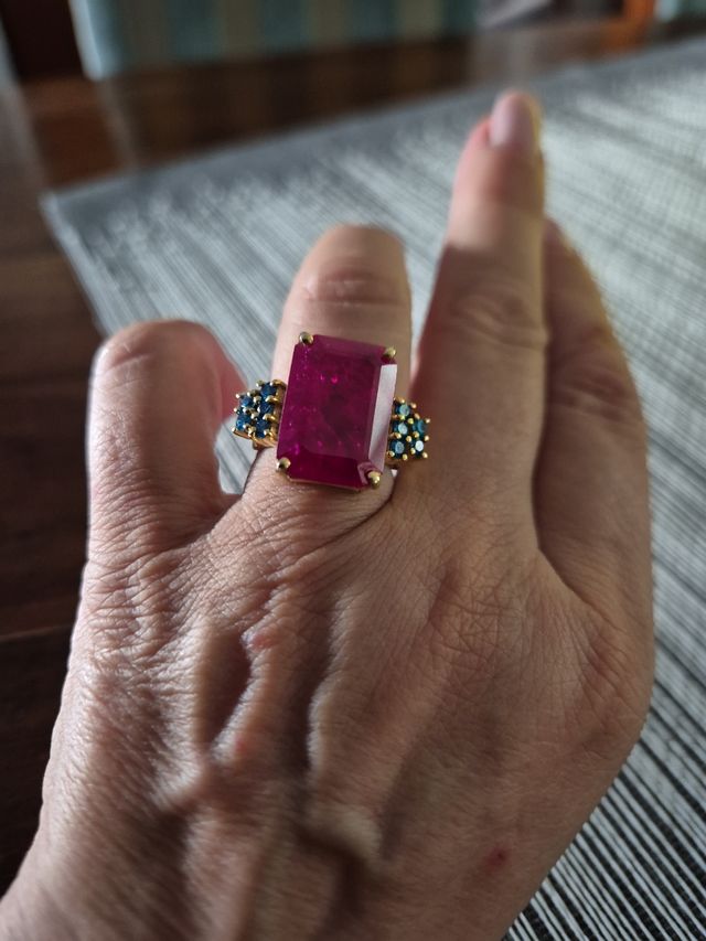 Anello oro 9kt rubino zaffiri