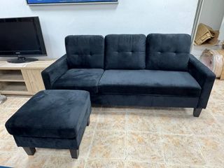¡Estrena! Sofá Ya + Puf Negro Terciopelo | Nuevo