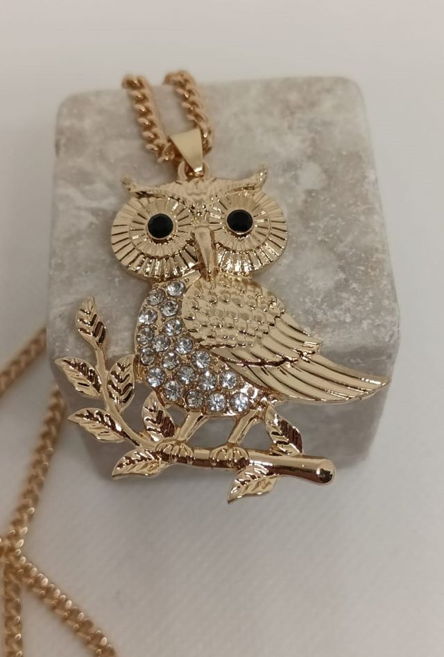 Collana Gufo color oro con zirconi