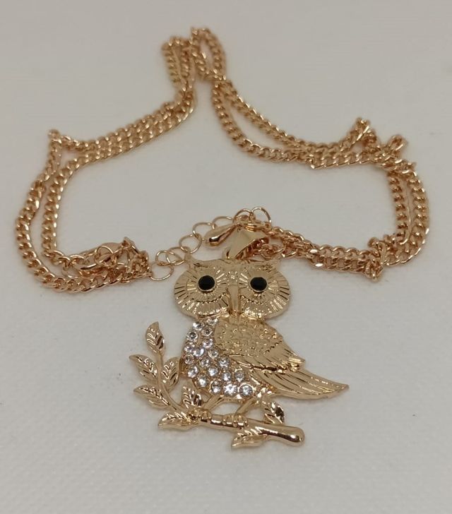 Collana Gufo color oro con zirconi