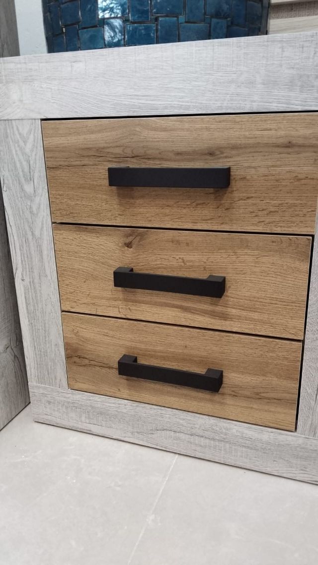 Comodino 3 cassetti - Grigio e marrone