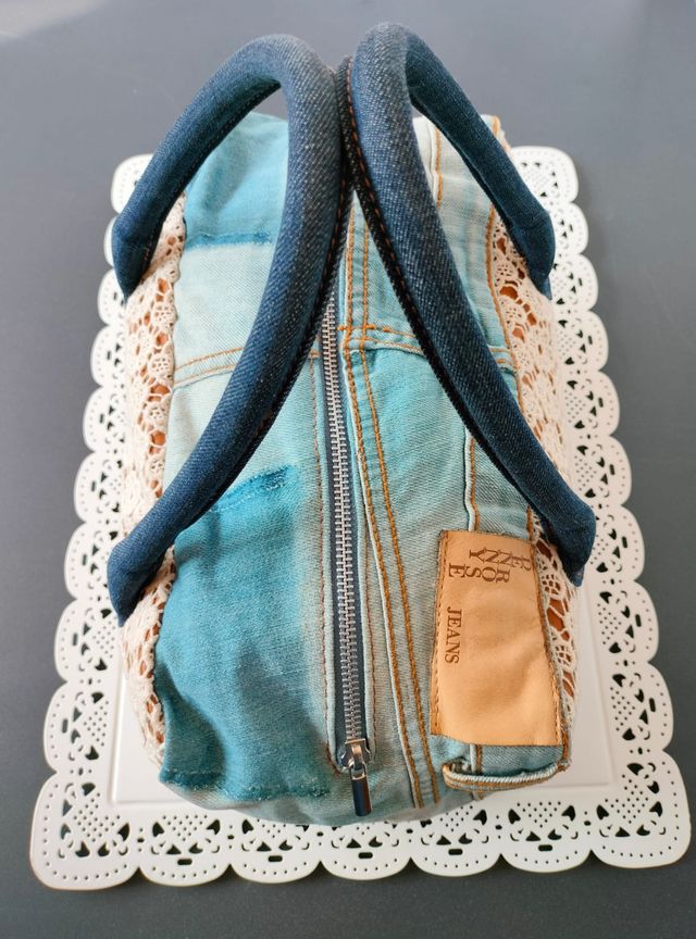 Denny Rose Jeans borsa bauletto Denim e Pizzo