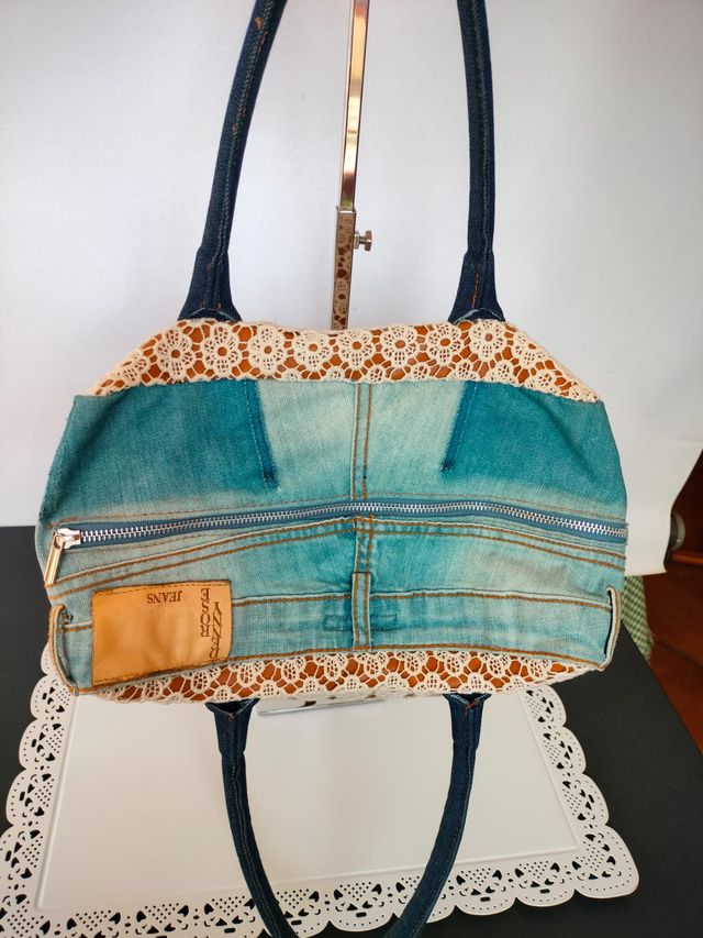Denny Rose Jeans borsa bauletto Denim e Pizzo