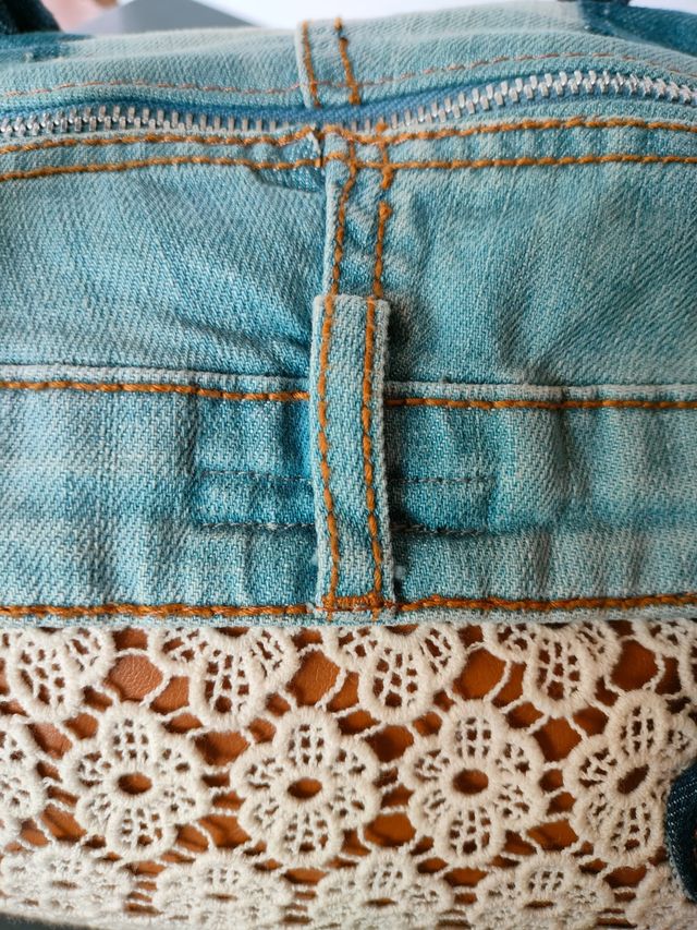 Denny Rose Jeans borsa bauletto Denim e Pizzo