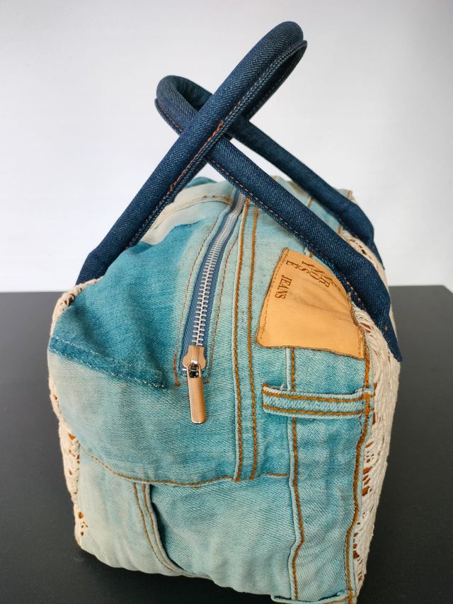 Denny Rose Jeans borsa bauletto Denim e Pizzo