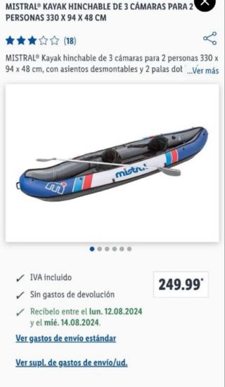 Kayak inflable Mistral 2 plazas